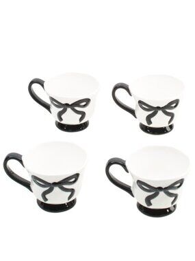 Bella Lux et of 4 Hand Painted Bow Mugs - 12 ounces - NEW IN BOX